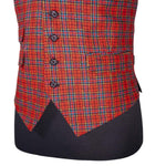 Mens Waistcoat Suit Lapel Vest 40R Red Teal Plaid 100% Wool Formal Wedding Party