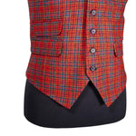Mens Waistcoat Suit Lapel Vest 40R Red Teal Plaid 100% Wool Formal Wedding Party