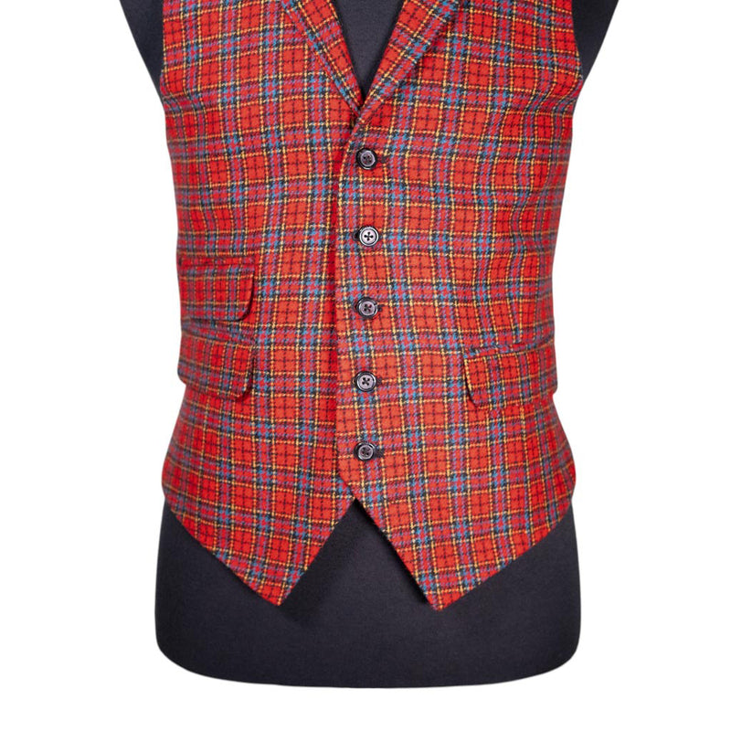 Mens Waistcoat Suit Lapel Vest 40R Red Teal Plaid 100% Wool Formal Wedding Party