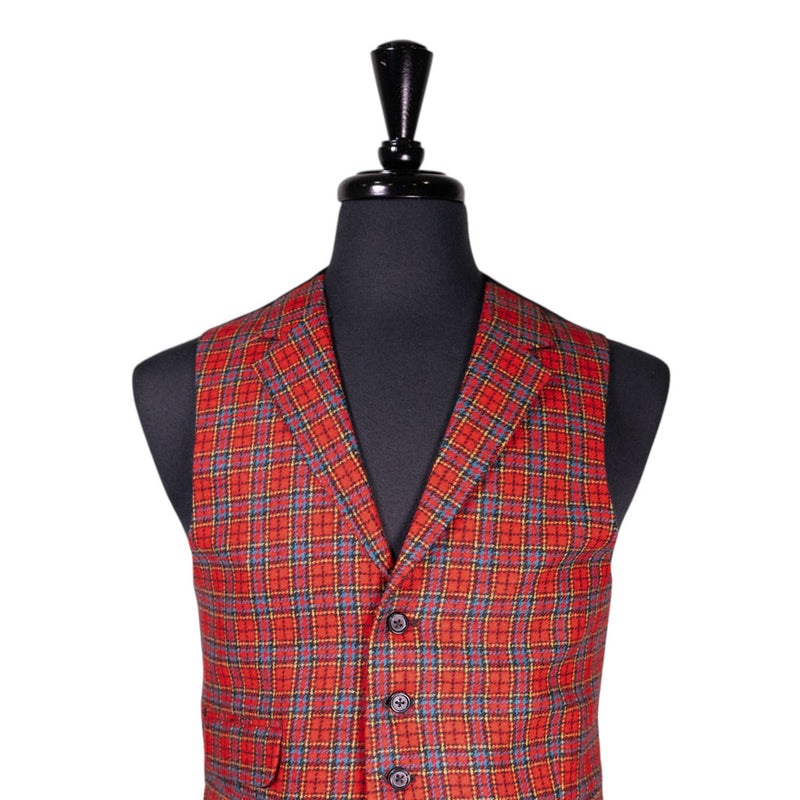 Mens Waistcoat Suit Lapel Vest 40R Red Teal Plaid 100% Wool Formal Wedding Party