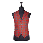 Mens Waistcoat Suit Lapel Vest 40R Red Teal Plaid 100% Wool Formal Wedding Party