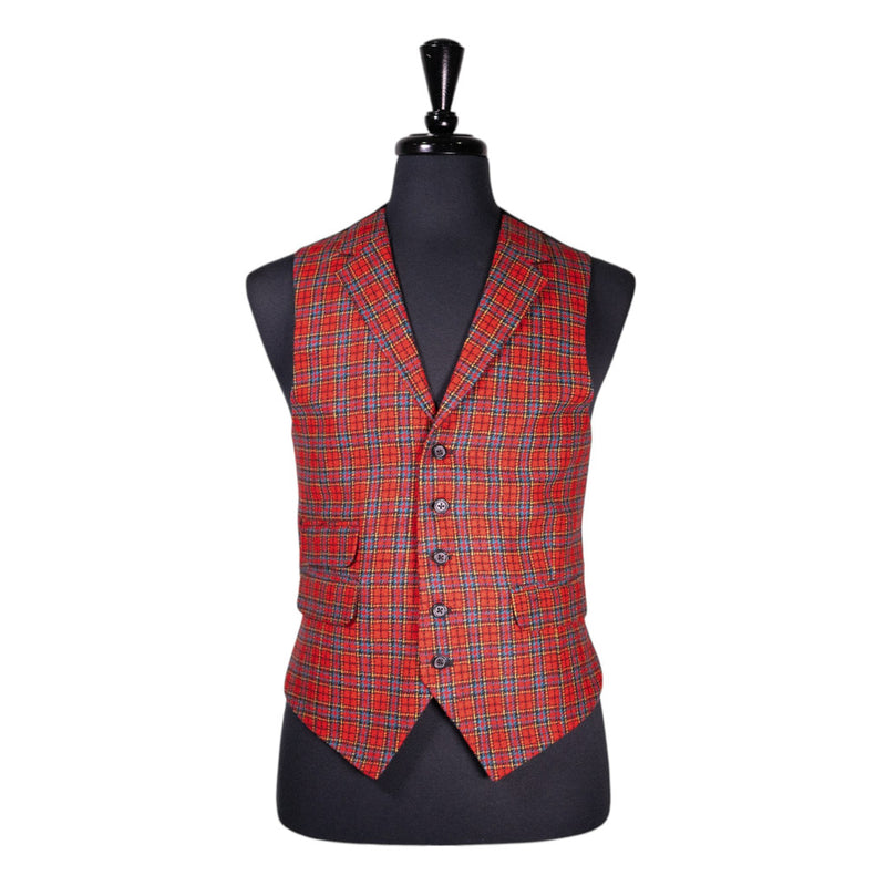 Mens Waistcoat Suit Lapel Vest 40R Red Teal Plaid 100% Wool Formal Wedding Party