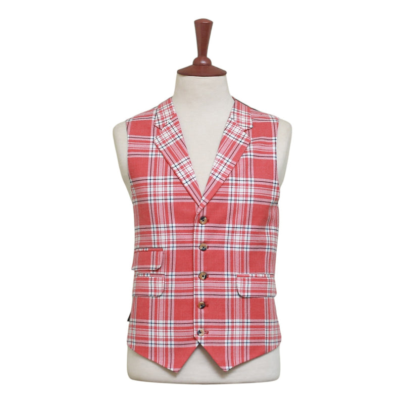 Mens Plaid Vest 44R Pink White Wool Lapel Waistcoat XL Formal Wedding Party