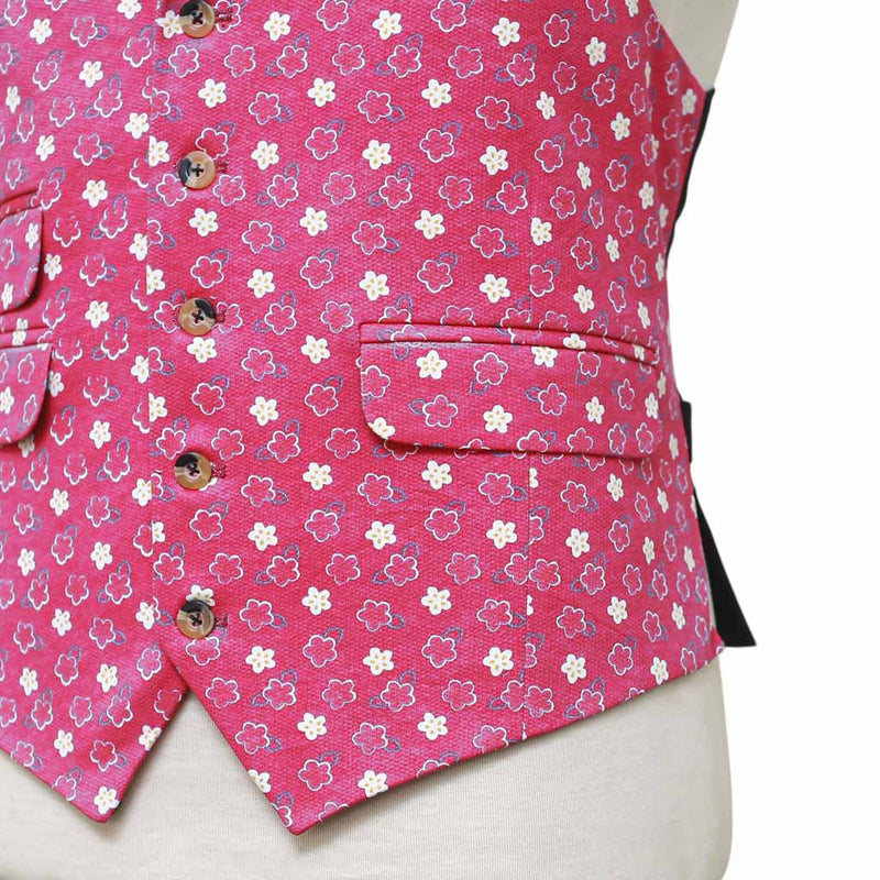 Mens Floral Vest 44R Pink White Cotton Waistcoat XL Formal Wedding Party