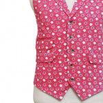 Mens Floral Vest 44R Pink White Cotton Waistcoat XL Formal Wedding Party