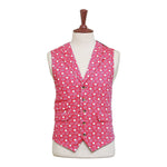 Mens Floral Vest 44R Pink White Cotton Waistcoat XL Formal Wedding Party