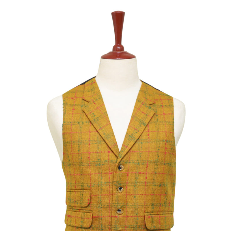Mens Plaid Vest 44R Yellow Green Red Wool Waistcoat XL Formal Wedding Party