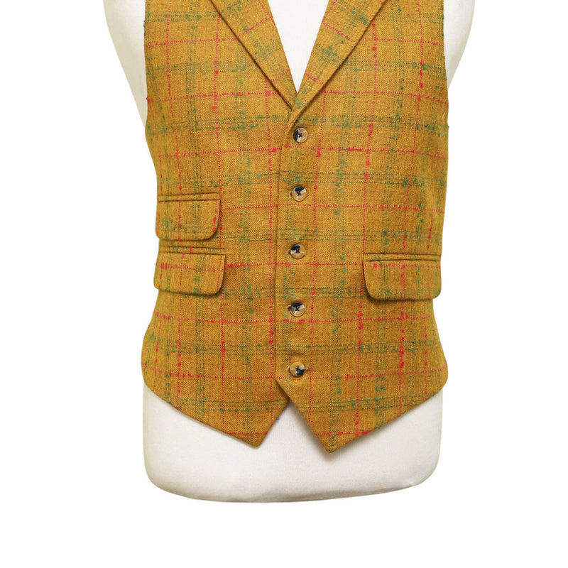 Mens Plaid Vest 44R Yellow Green Red Wool Waistcoat XL Formal Wedding Party