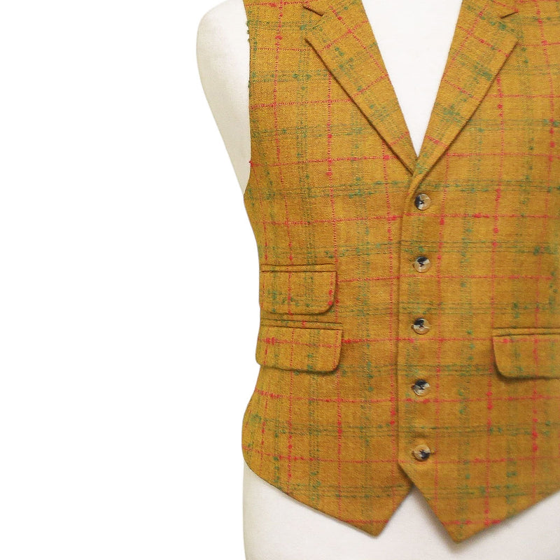 Mens Plaid Vest 44R Yellow Green Red Wool Waistcoat XL Formal Wedding Party