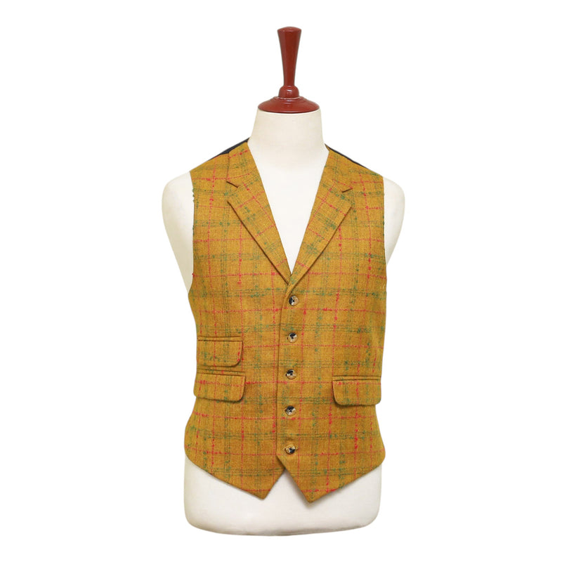 Mens Plaid Vest 44R Yellow Green Red Wool Waistcoat XL Formal Wedding Party