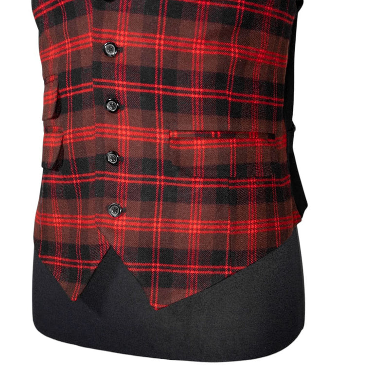 Mens Waistcoat Suit Vest 40R Red Brown Black Plaid 100% Wool Formal Wedding Prom