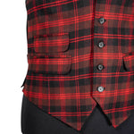 Mens Waistcoat Suit Vest 40R Red Brown Black Plaid 100% Wool Formal Wedding Prom