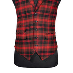 Mens Waistcoat Suit Vest 40R Red Brown Black Plaid 100% Wool Formal Wedding Prom