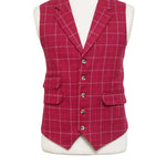 Mens Plaid Vest 44R Burgundy Red Wool Check Waistcoat XL Formal Wedding Party