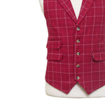 Mens Plaid Vest 44R Burgundy Red Wool Check Waistcoat XL Formal Wedding Party