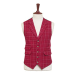 Mens Plaid Vest 44R Burgundy Red Wool Check Waistcoat XL Formal Wedding Party