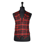 Mens Waistcoat Suit Vest 40R Red Brown Black Plaid 100% Wool Formal Wedding Prom