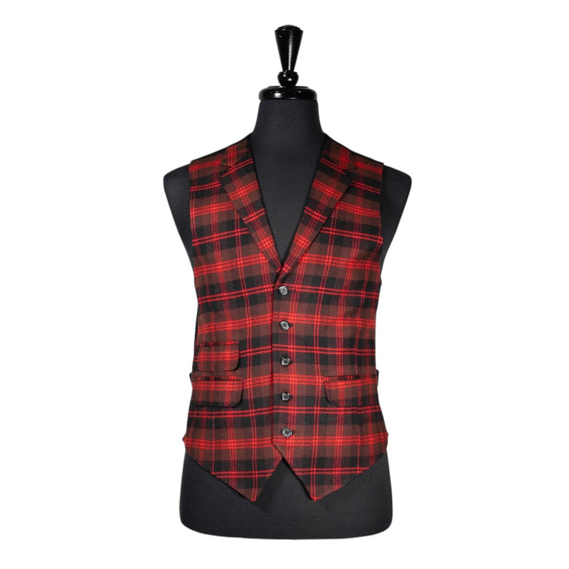 Mens Waistcoat Suit Vest 40R Red Brown Black Plaid 100% Wool Formal Wedding Prom