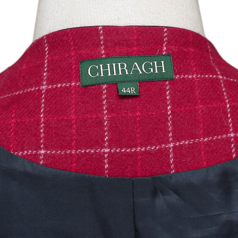 Mens Plaid Vest 44R Burgundy Red Wool Check Waistcoat XL Formal Wedding Party