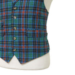 Mens Tartan Vest 44R Green Blue Orange Wool Plaid Waistcoat XL Formal Wedding