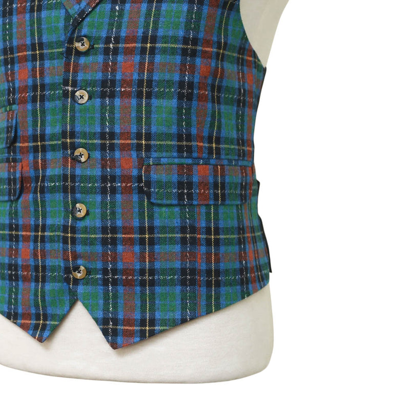 Mens Tartan Vest 44R Green Blue Orange Wool Plaid Waistcoat XL Formal Wedding