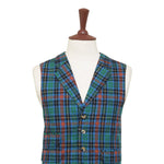 Mens Tartan Vest 44R Green Blue Orange Wool Plaid Waistcoat XL Formal Wedding