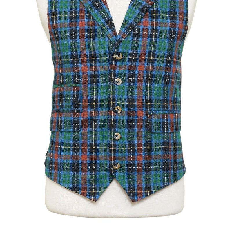 Mens Tartan Vest 44R Green Blue Orange Wool Plaid Waistcoat XL Formal Wedding