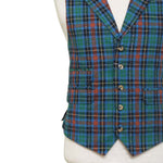 Mens Tartan Vest 44R Green Blue Orange Wool Plaid Waistcoat XL Formal Wedding