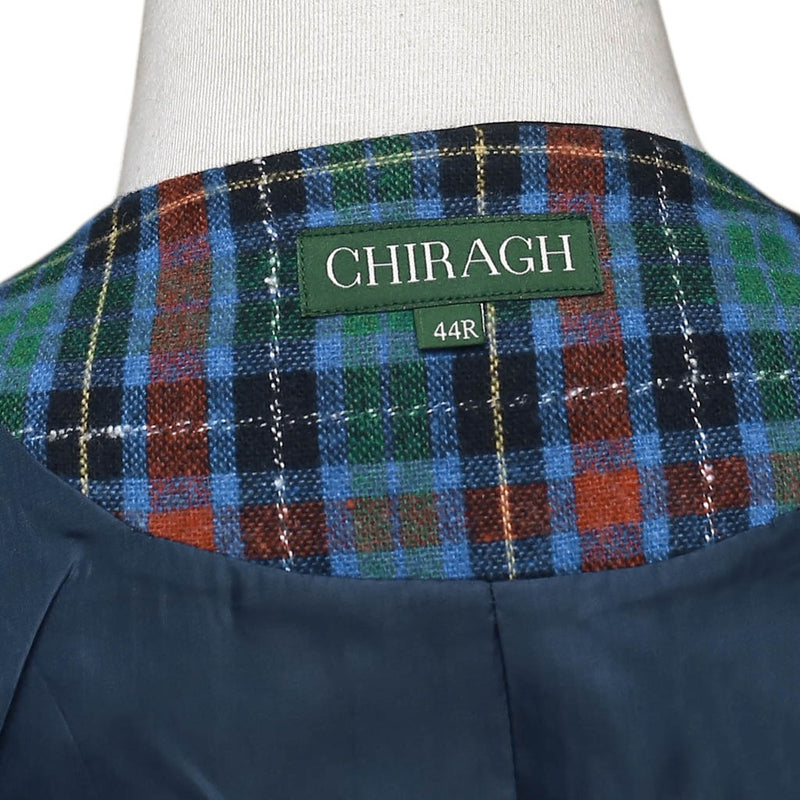 Mens Tartan Vest 44R Green Blue Orange Wool Plaid Waistcoat XL Formal Wedding