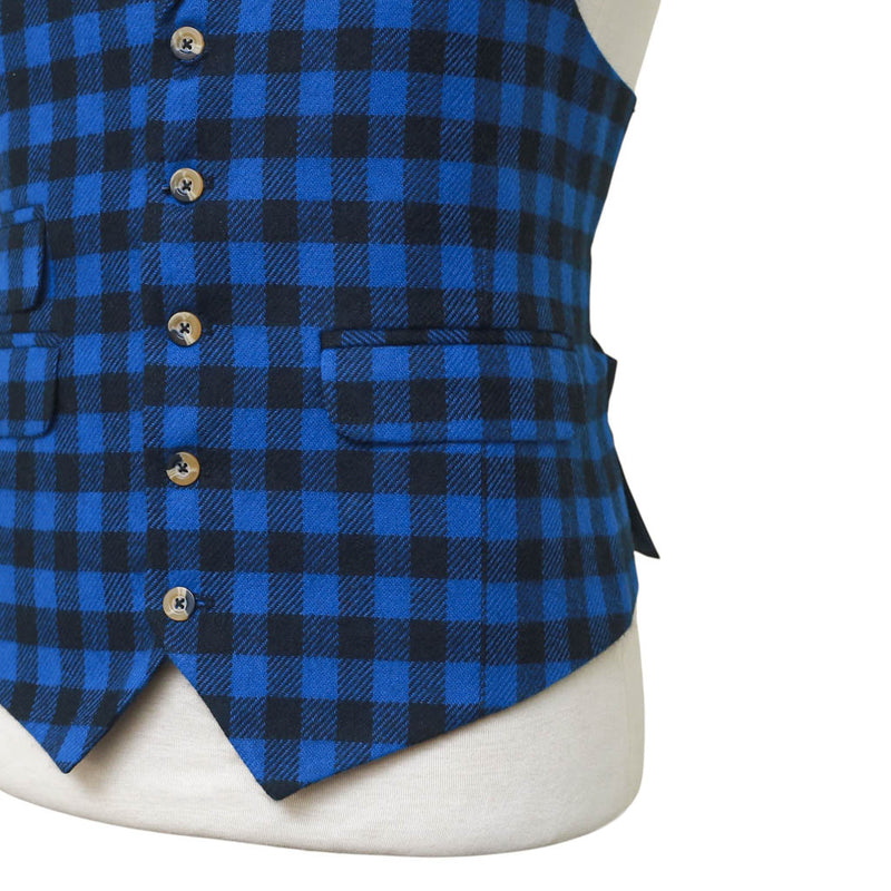 Mens Vest Blue Check Dress Casual Formal Wedding Suit Lapel Waistcoat Medium