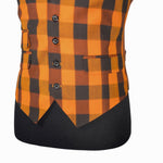 Mens Waistcoat Suit Lapel Vest 40R Orange Green Plaid Check Formal Wedding Party
