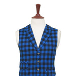 Mens Vest 44R Plaid Check Blue Black Wool Waistcoat XL Formal Wedding Party