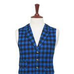 Mens Vest Blue Check Dress Casual Formal Wedding Suit Lapel Waistcoat Medium