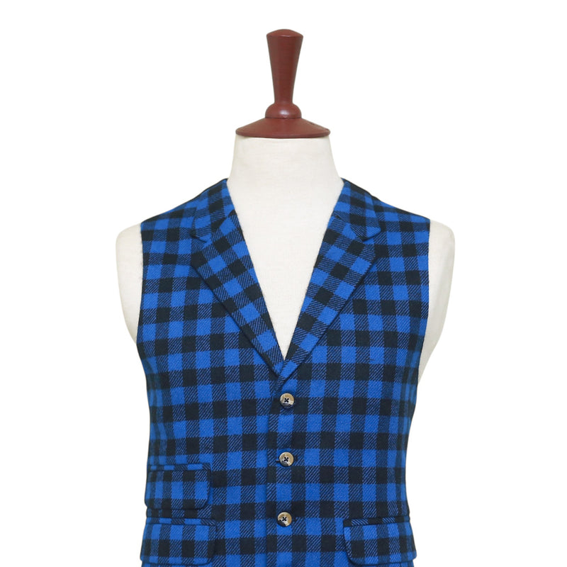Mens Vest 44R Plaid Check Blue Black Wool Waistcoat XL Formal Wedding Party