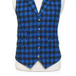 Mens Vest Blue Check Dress Casual Formal Wedding Suit Lapel Waistcoat Medium