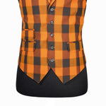 Mens Waistcoat Suit Lapel Vest 40R Orange Green Plaid Check Formal Wedding Party