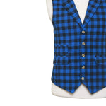 Mens Vest Blue Check Dress Casual Formal Wedding Suit Lapel Waistcoat Medium