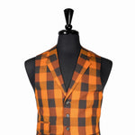 Mens Waistcoat Suit Lapel Vest 40R Orange Green Plaid Check Formal Wedding Party