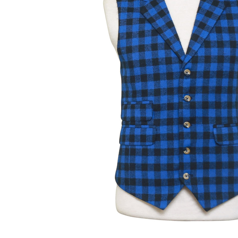 Mens Vest Blue Check Dress Casual Formal Wedding Suit Lapel Waistcoat Medium