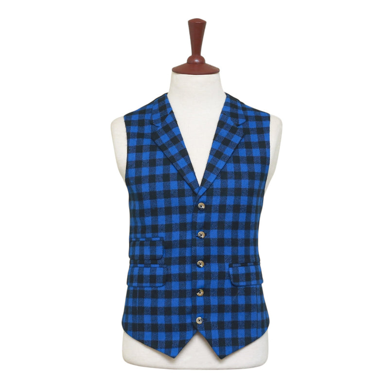Mens Vest 44R Plaid Check Blue Black Wool Waistcoat XL Formal Wedding Party