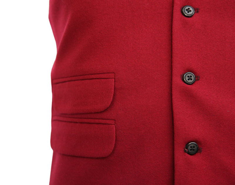 Mens Vest Suit Lapel Burgundy Wool Blend Dress Formal Wedding Waistcoat XL 46