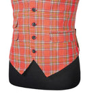 Mens Waistcoat Suit Vest 40R Pink Green Blue Plaid Wool Formal Wedding Party