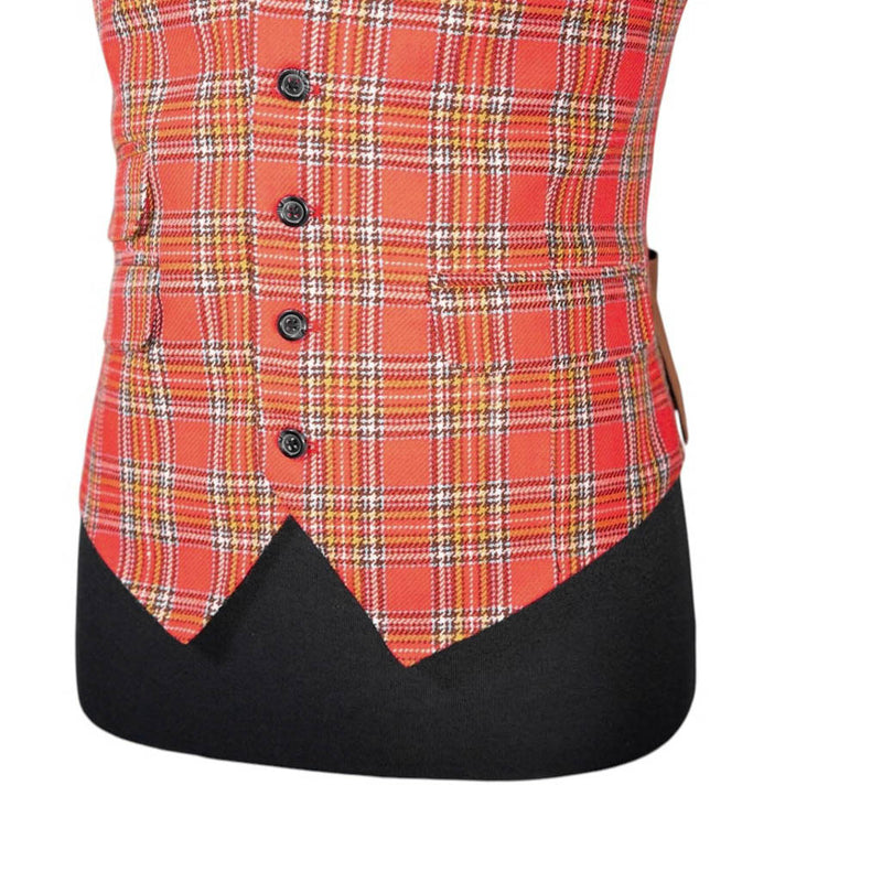 Mens Waistcoat Suit Vest 40R Pink Green Blue Plaid Wool Formal Wedding Party