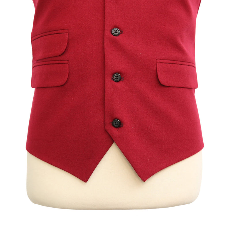 Mens Vest Suit Lapel Burgundy Wool Blend Dress Formal Wedding Waistcoat XL 46
