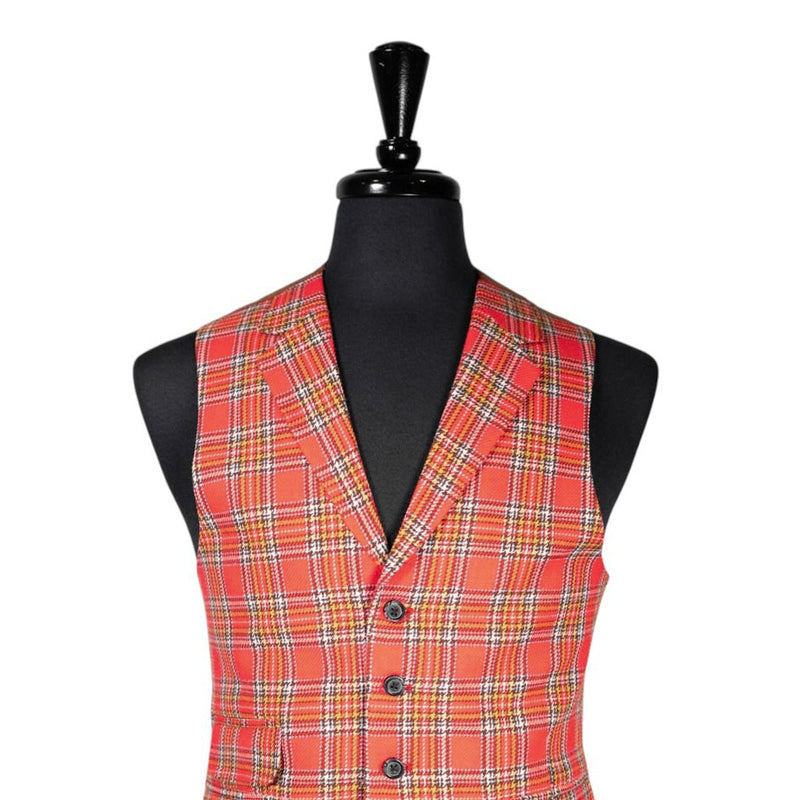 Mens Waistcoat Suit Vest 40R Pink Green Blue Plaid Wool Formal Wedding Party