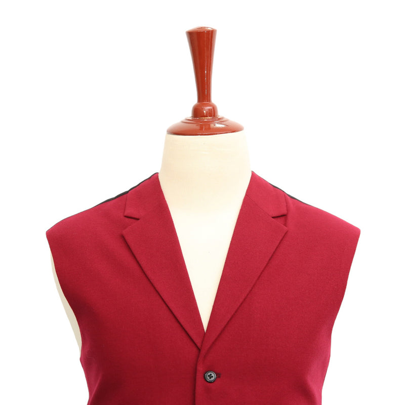 Mens Vest Suit Lapel Burgundy Wool Blend Dress Formal Wedding Waistcoat XL 46