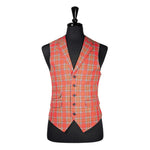 Mens Waistcoat Suit Vest 40R Pink Green Blue Plaid Wool Formal Wedding Party