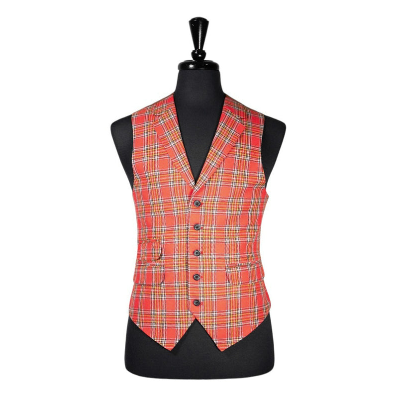 Mens Waistcoat Suit Vest 40R Pink Green Blue Plaid Wool Formal Wedding Party