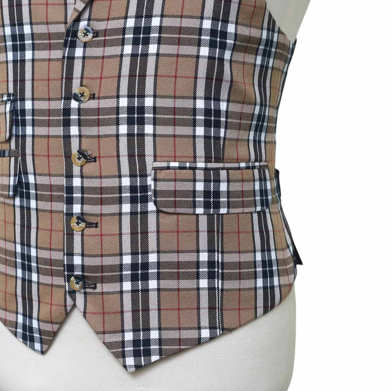 Mens Vest 44R Plaid Check Beige Black Wool Waistcoat XL Formal Wedding Party