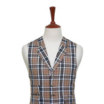 Mens Vest 44R Plaid Check Beige Black Wool Waistcoat XL Formal Wedding Party